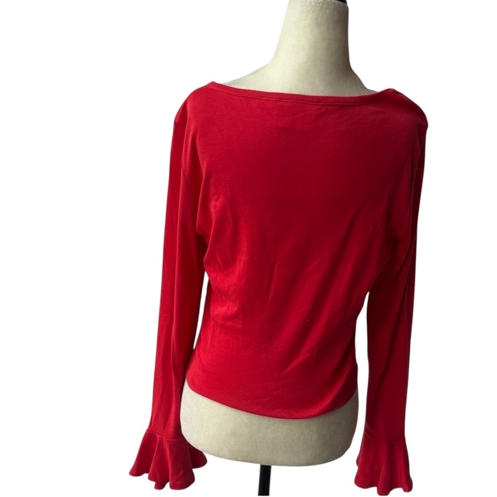 ❤️Maeve by Anthropologie 100% Cotton Flouncy Red Long Bell Sleeve Top Medium - Picture 6 of 6